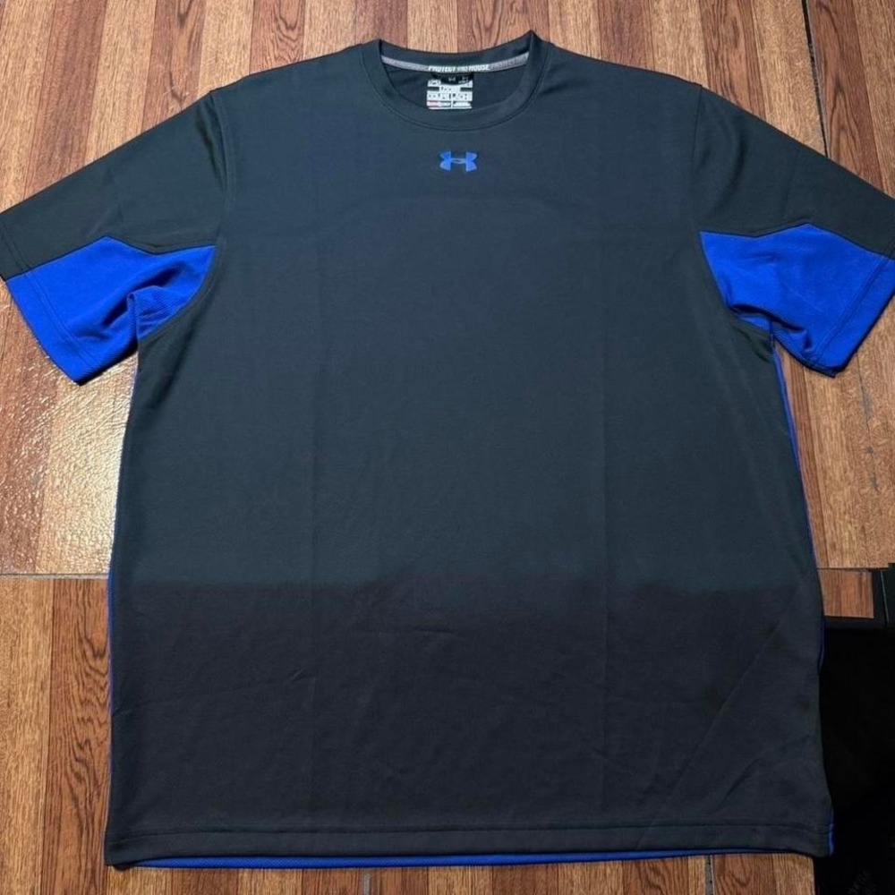 Under Armour Black Blue Heat Tech Rock Sportswear Running Train Shirt Large